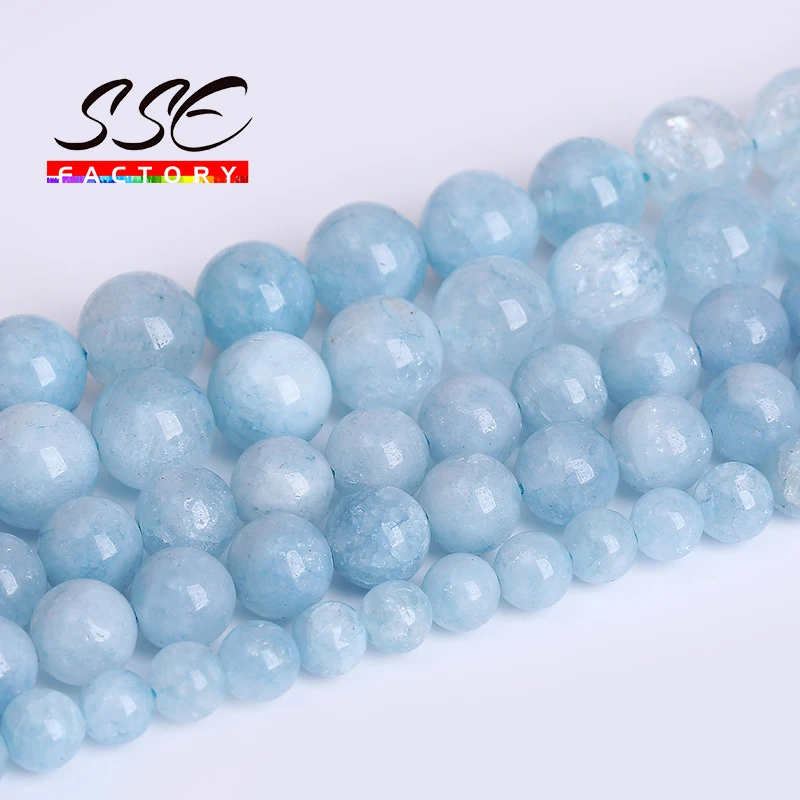 

Natural Blue Aquamarine Quartz Stone Beads For Jewelry Making Round Loose Crystal Beads DIY Bracelets Accessories 4 6 8 10 12mm