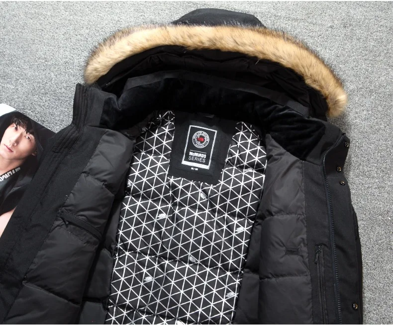 Aismz Tace& Shark medium long coat men's down jacket Russia winter jacket men fur collar thick windbreaker duck down jacket men