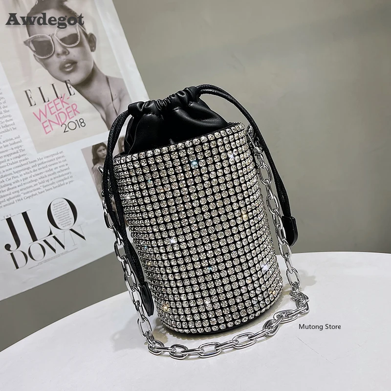 

Прозрачная вечерняя сумка Стразы через плечо, Женская роскошная дизайнерская блестящая женская сумка-мешок, кошелек, мини-клатч на цепочке ...