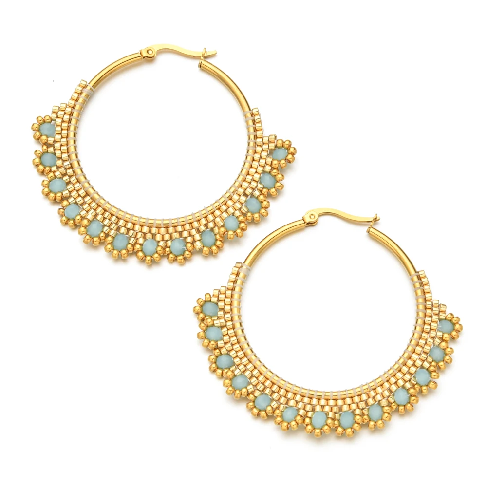 Женские серьги кольца ZMZY Stone Miyuki Boho летние дизайнерские из нержавеющей стали