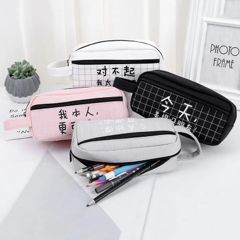 Творческий китайский иероглиф большой Ёмкость холщовый чехол для карандашей