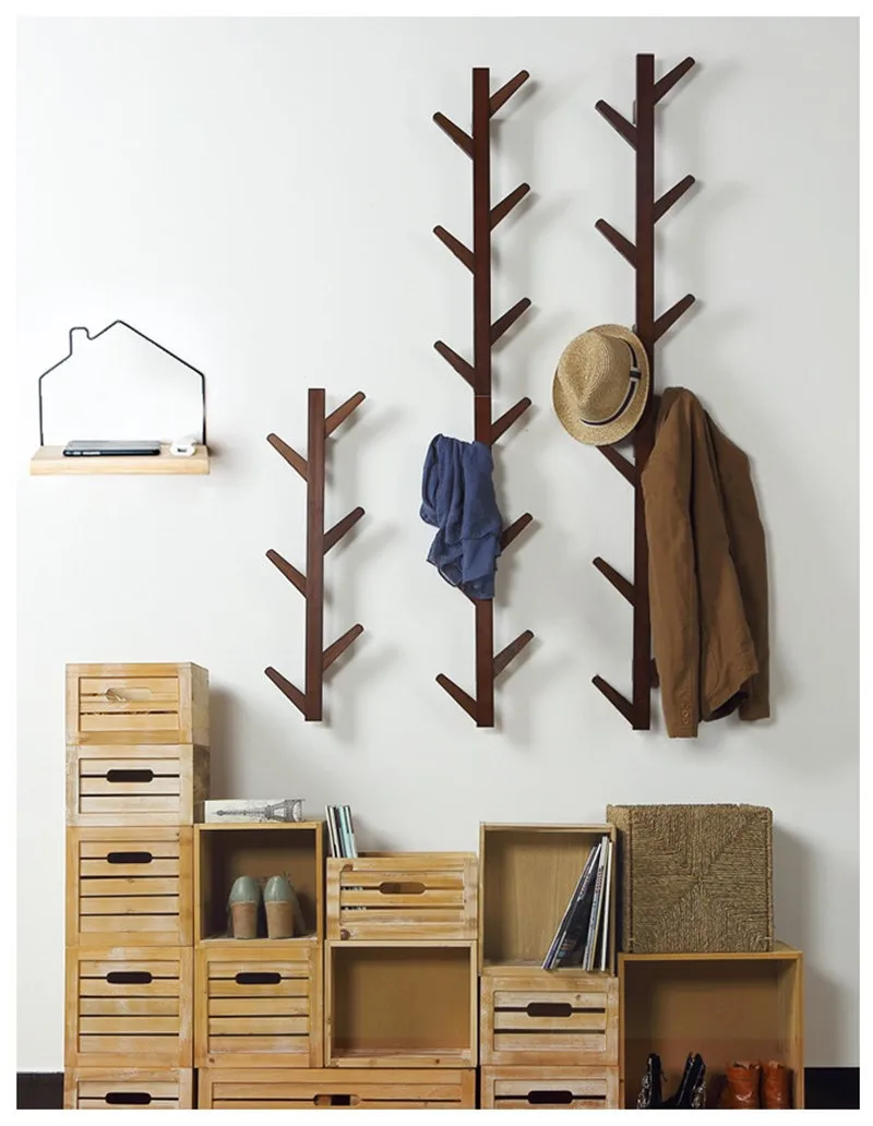 JOYLIIVE-Perchero de madera maciza con 6/8 ganchos para colgar en la pared, perchero decorativo para sala de estar, dormitorio, muebles de bambú, 2020