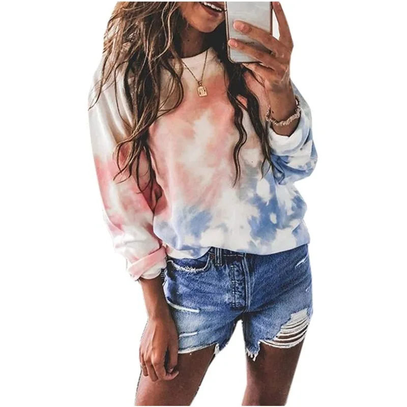 

2020 new European and beautiful round neck tie dye sweatshirt long sleeve pullover top