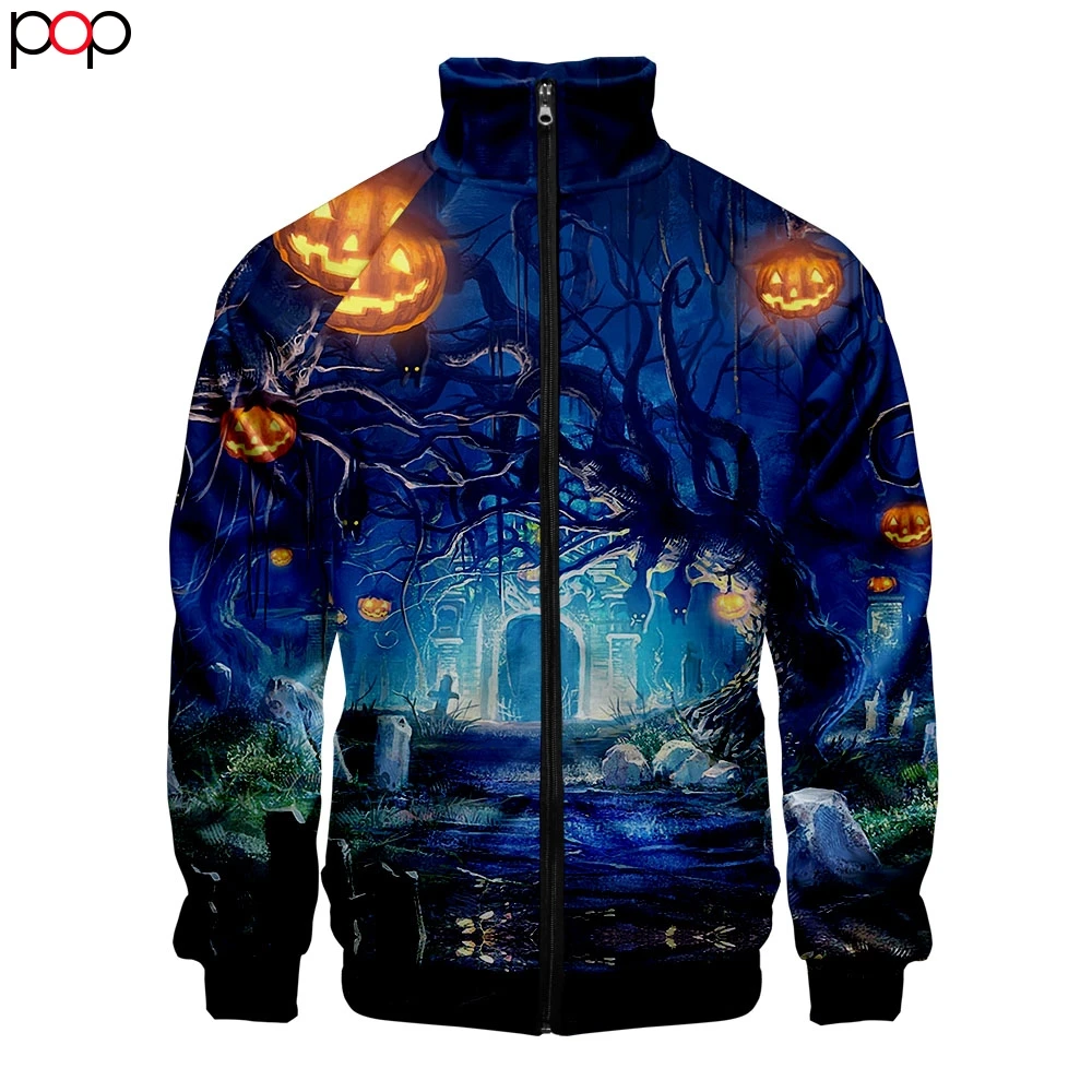 Хэллоуин НОВЫЙ 3D для женщин/мужчин мода молния стоячий воротник Повседневная