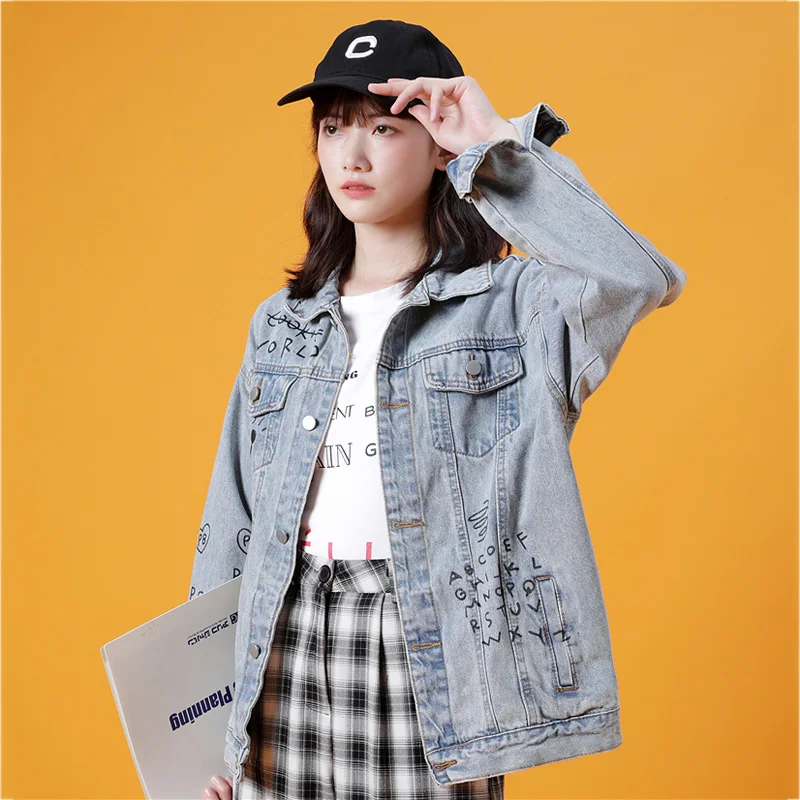 

New Jacket for Women Streetwear Denim Jacket Vintage Graffiti Denim Jacket Harajuku Letter Print Denim Jacket Fashion Man Jacket