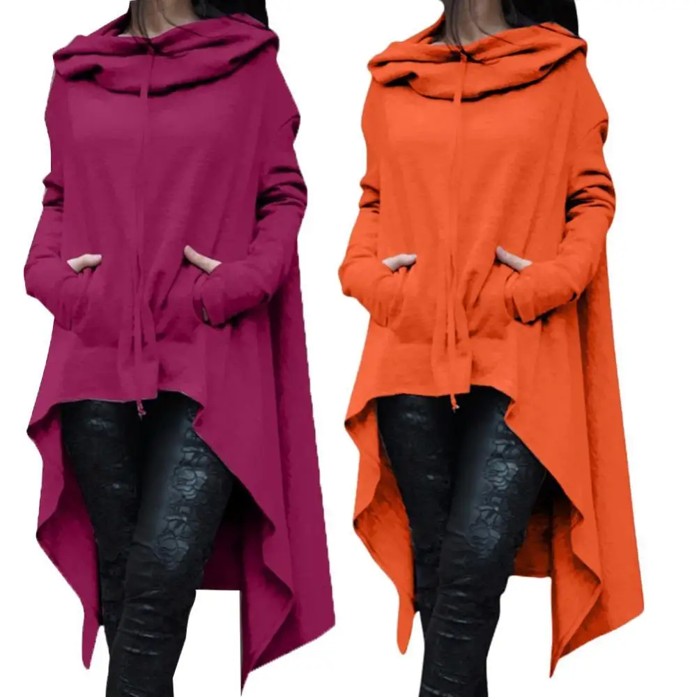 

Hoodies For Women Long Irregular Sweatshirts Hoodies Solid Color Long Sleeve Asymmetrical Hem Fishtail Hooded Hoodie Sweatshirt