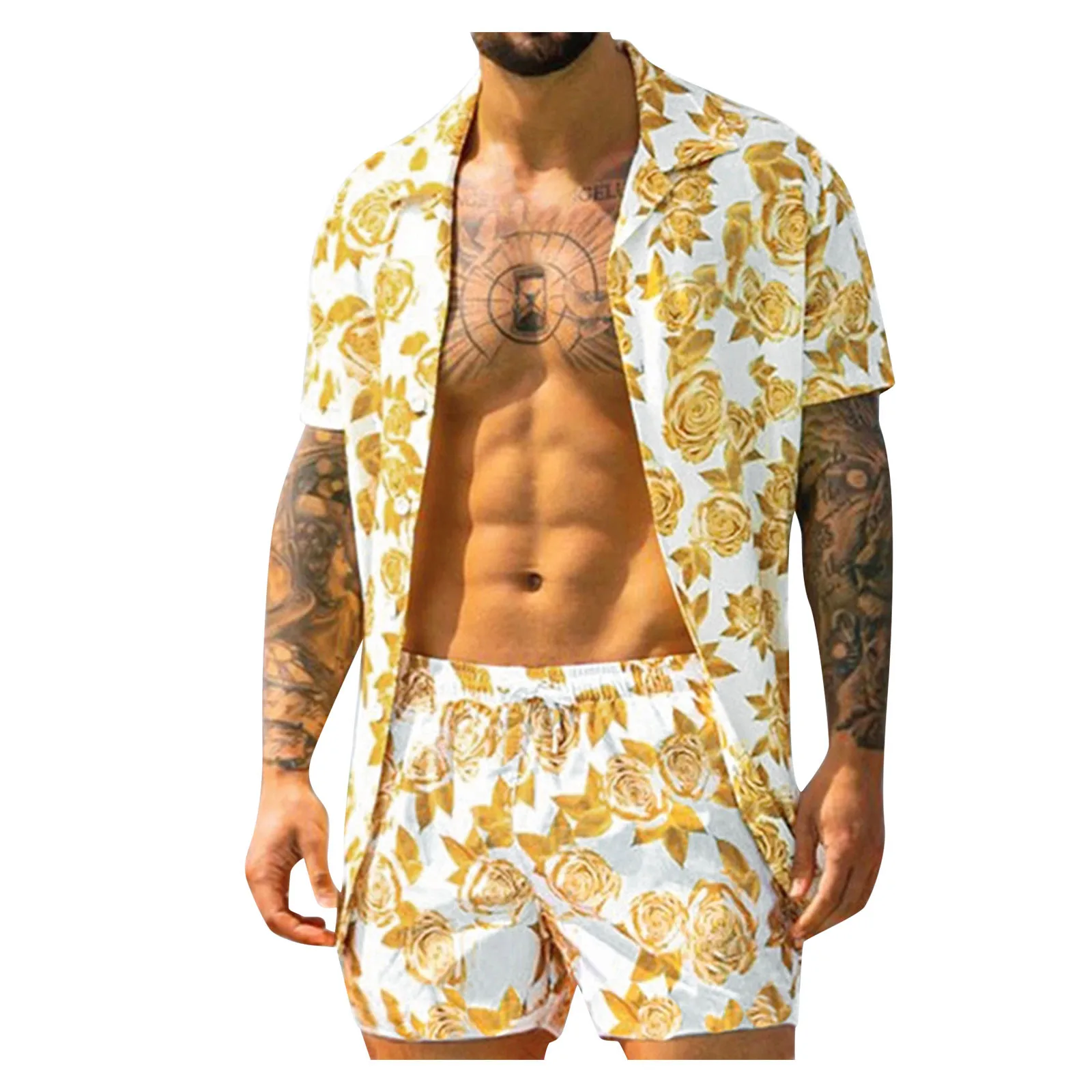 

Hawaiian Set Mens Floral Printing Set Short Sleeve Summer Casual Shirt Beach Two Piece Suit 2021 New Fashion Men Sets M-3xl 4