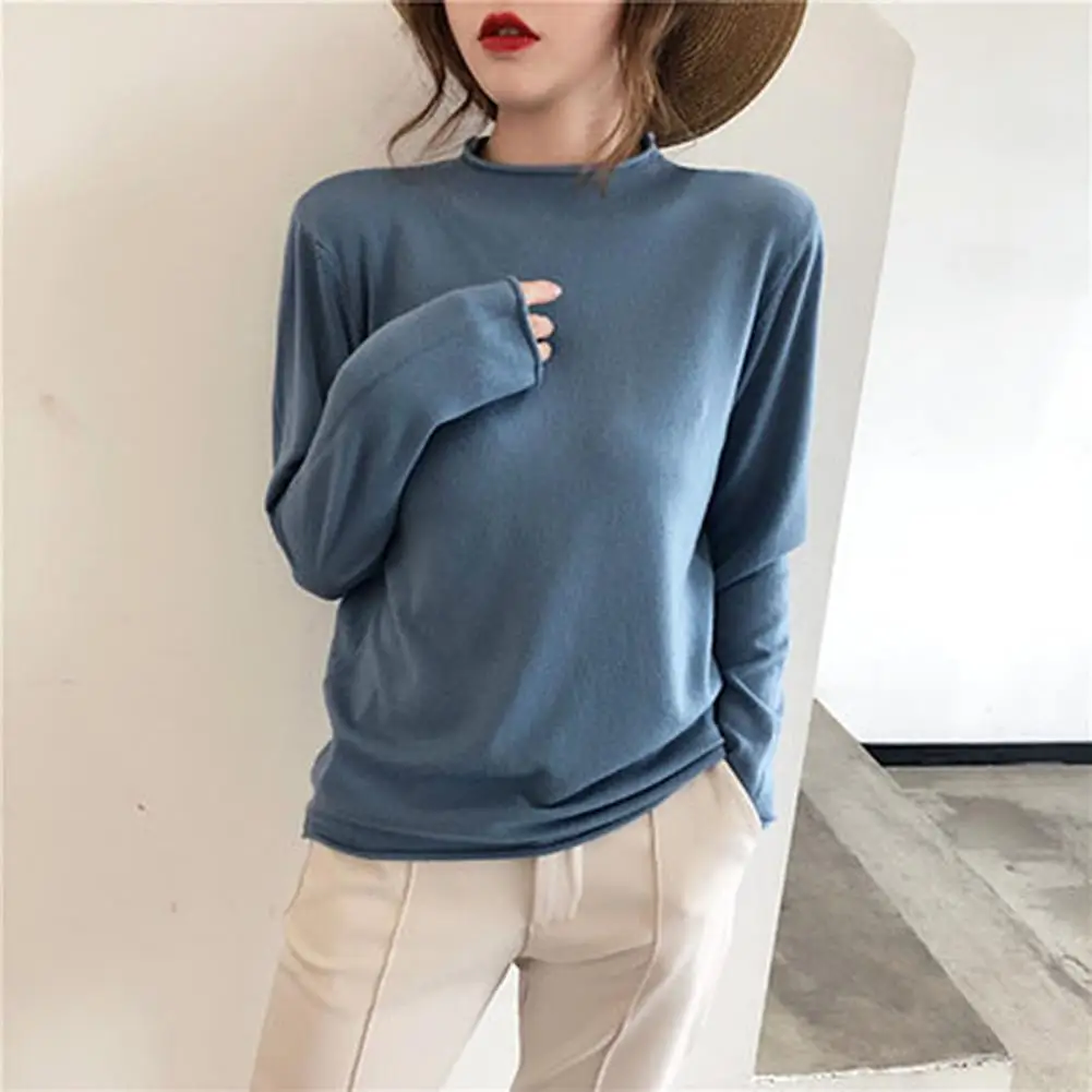 

2021 Elegant Women Casual Autumn Winter Long Sleeve O Neck Blouse Pullover Basic Knitwear Loose Soft Female Tops