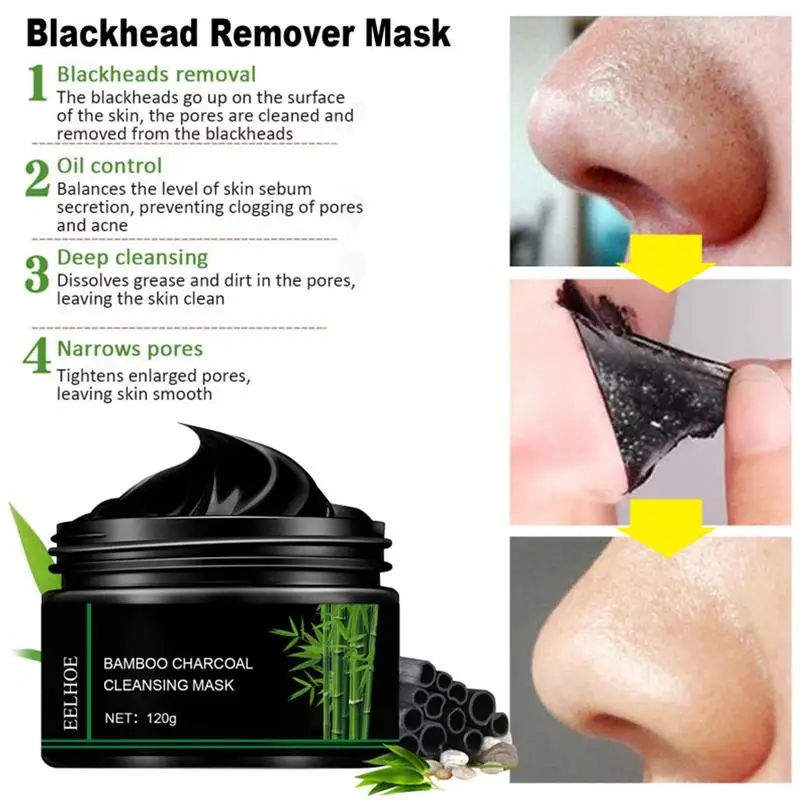 

Eelhoe Bamboo Charcoal Tear Pull Black Mask Cleansing Care Acne Mask Blackhead Shrink Face Removal Pores Face Oil-Control I2K9