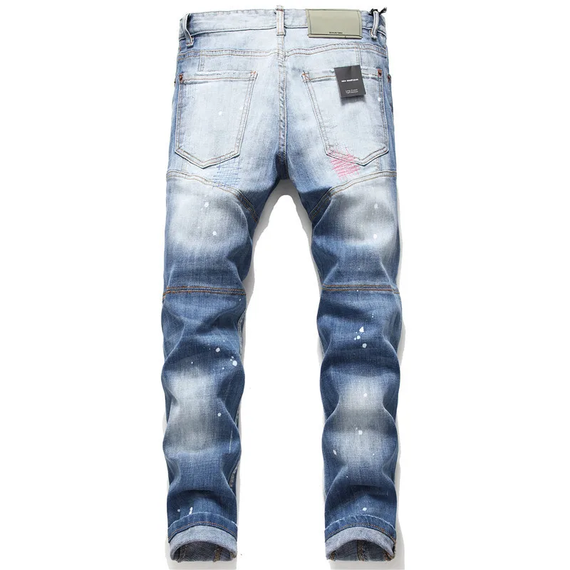 

ABOORUN Skinny Jeans Men Distressed Ripped Streetwear Hip Hop Jeans Ribbon Patchwork Casual Pencil Denim Pants Male R2389