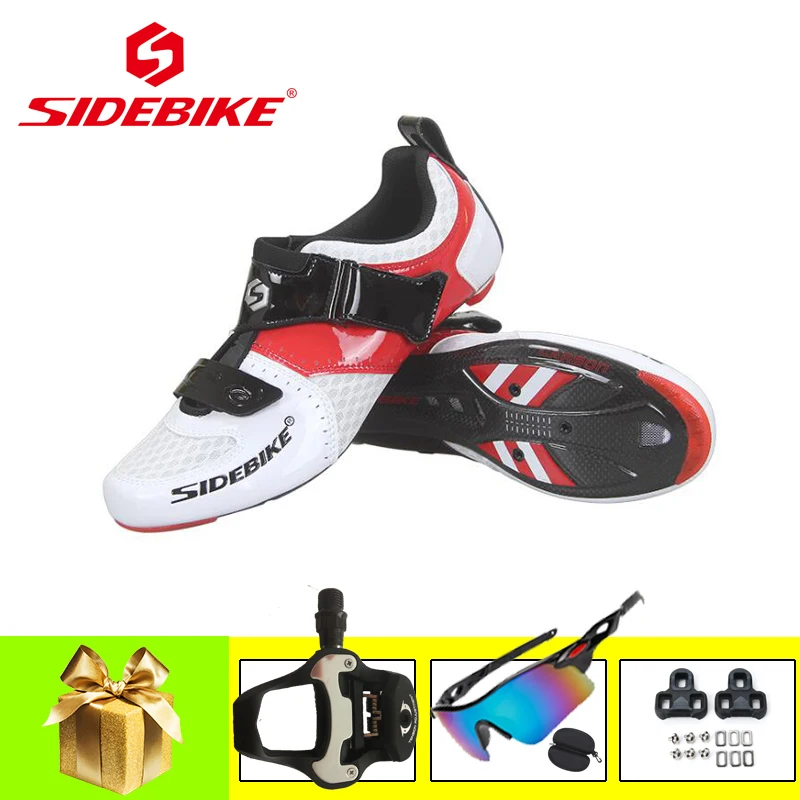 Sidebike Carbon Fiber Road Bike Sneakers Add Spd-Sl Pedals Ultra-Light Self-Locking Breathable Triathlon Racing Cycling Shoes