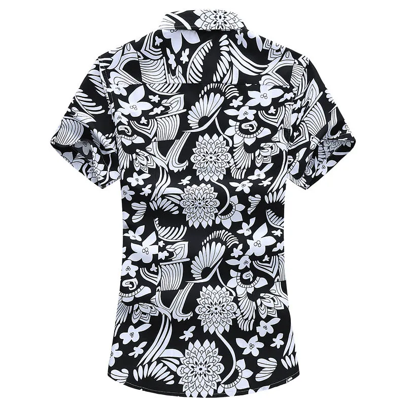 Гавайская рубашка мужская с коротким рукавом Пляжная блуза цветочным принтом