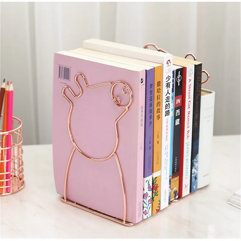 Golden Geometric Bookshelf Creative Metal Love Cactus Flamingo Shape Design Book Magazine Decoration Holder Office Desktop Shelf | Дом и сад