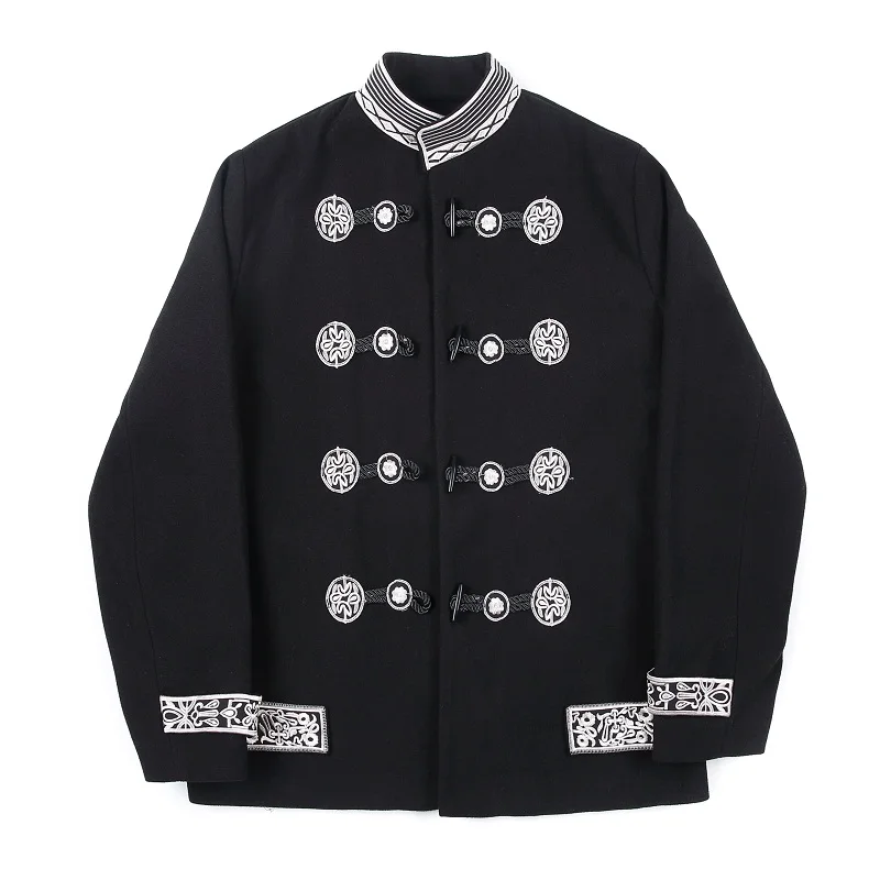 

Men Outerwear Stage Clothes Vintage Embroidery Stand Collar Loose Casual Suit Jacket Male Streetwear Hip Hop Gothic Blazer Coat