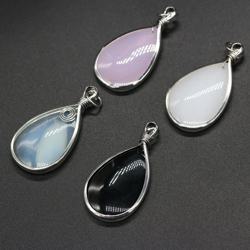 

Natural Stone Pendants Exquisite Waterdrop Shape Crystal Agates Opal Jades Charms for Jewelry Making Necklace Bracelet Gift