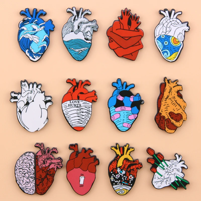 Анатомические булавки в форме сердца медицинская анатомическая брошь