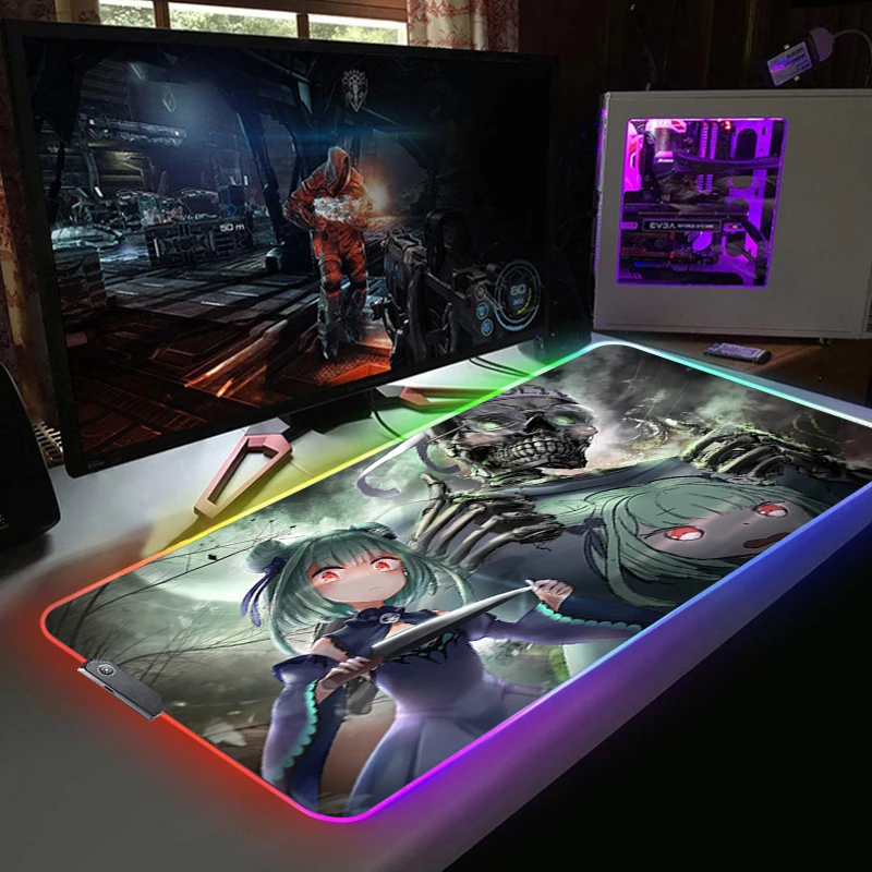 

RGB Mousepad Large Uruha Rushia Hololive Girl Computer Gaming Accessiores Mouse Pad Gamer Mause Pad LED Backlit Keyboard DeskMat