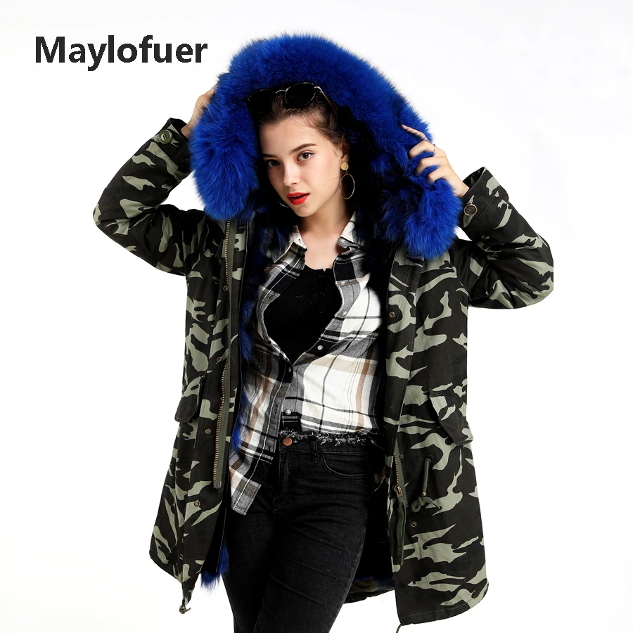 Парка Maylofuer из натурального Лисьего меха по хорошей цене камуфляжная женская