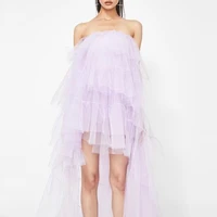 light purple prom party dresses sheer layered tulle high low with train strapless evening gala long gowns for women