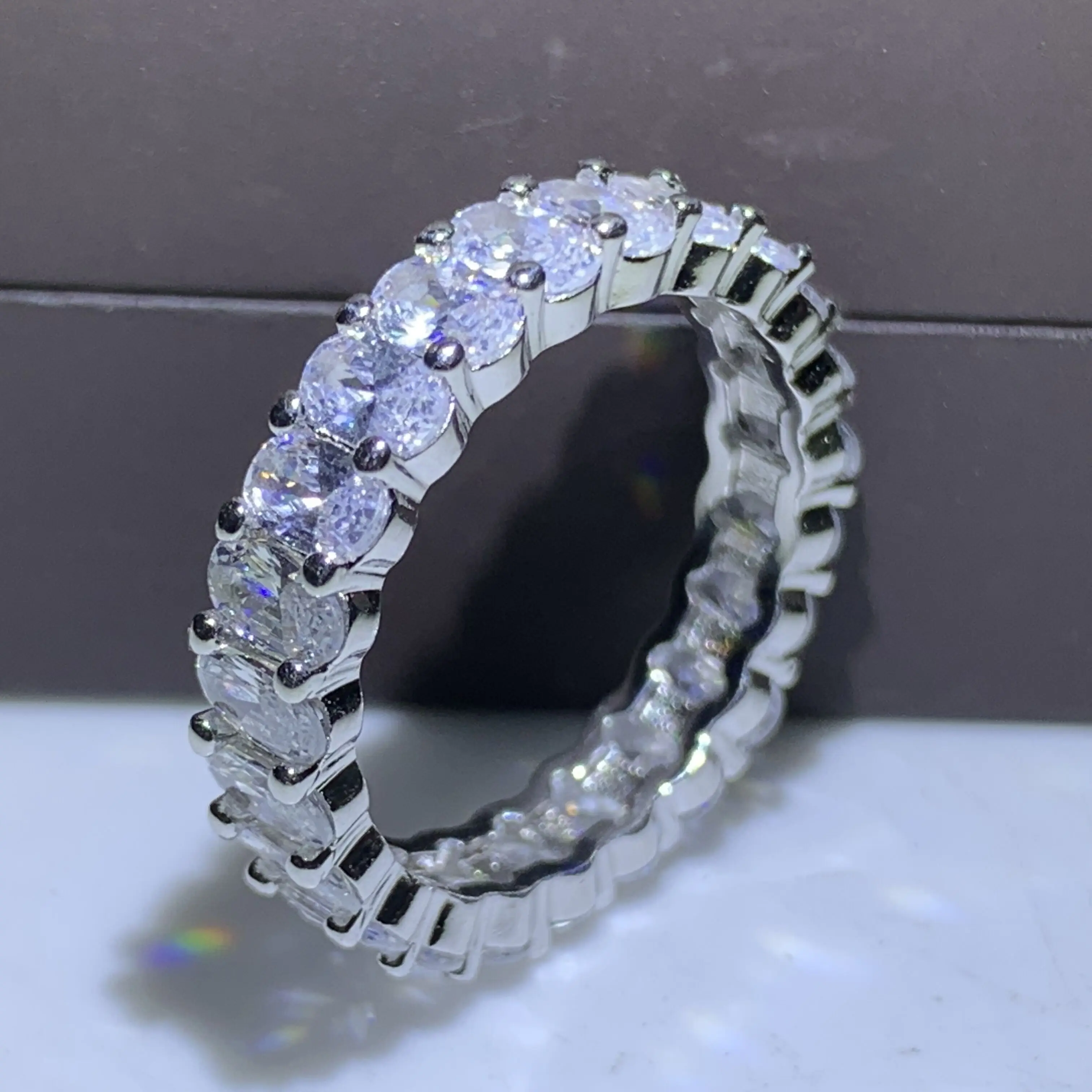 Бренд Eternity Band Promise ring 925 пробы серебро AAAAA cz обручальные кольца для мужчин и женщин вечерние ювелирные изделия подарок - Цвет основного камня: Oval