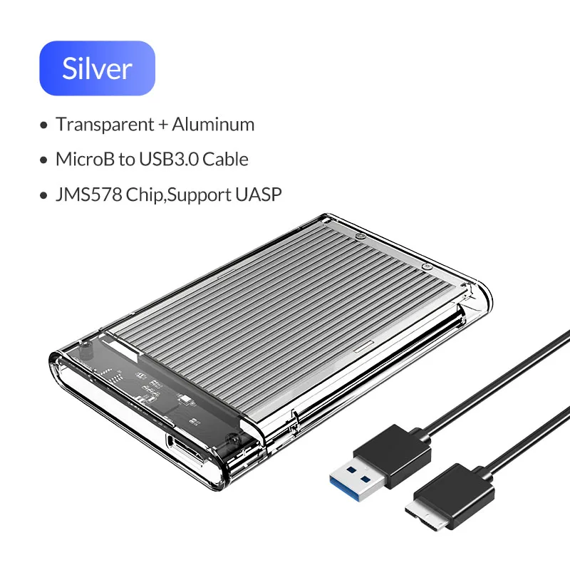 ORICO корпус для жесткого диска SATA на USB 3,0 чехол для жесткого диска бесплатно для 7/9, 5 мм 2,5 дюйма Sata SSD до 4 ТБ коробка для жесткого диска Внешний чехол для жесткого диска - Цвет: Silver
