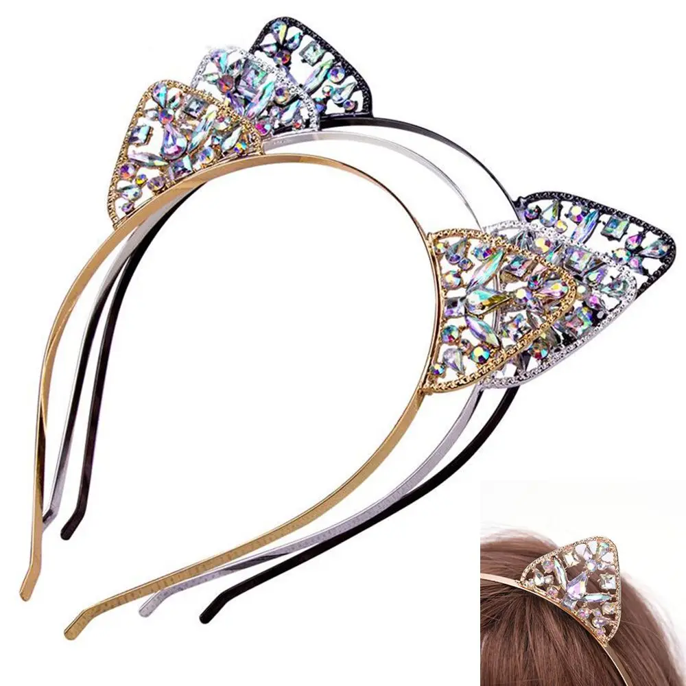 С украшением в виде кристаллов для женщин и девочек с милыми кошачьими ушками