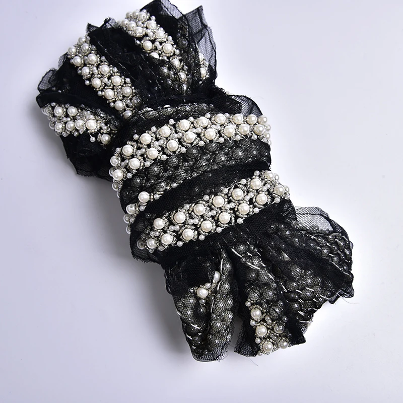 Лента с бусинами ручная работа бриллиантовая сетка двухрядный жемчужный