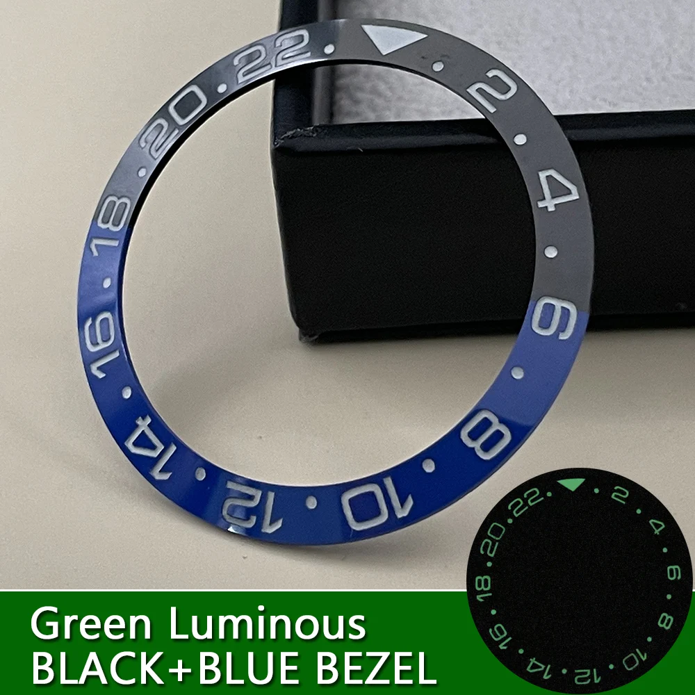 

38mm Ceramic Bezel Green/Blue Luminous Bezel Insert Suit for GMT/RLX/Sub 40mm Case Black-Blue Embedded Outer Ring Case