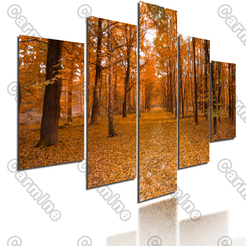 

Poster Yellow Forest Fallen Leaves Landscape Canvas Painting 5Pcs Posters Painting Wall Art Decoration for Living Room Frameless