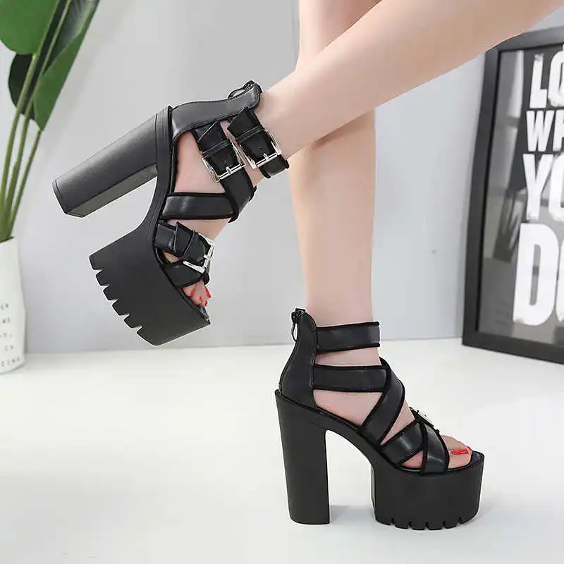 

Spring and summer new fashion super high heel women's shoes thick soled waterproof platform thick heel hollow Roman high heel