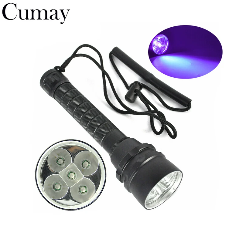 Водонепроницаемый светодиодный фсветильник Рик для подводной съемки, подводный фонарь с двойным чипом фиолетового цвета 395 нм, 50 метров, ультрафиолетовый свет с ремешком