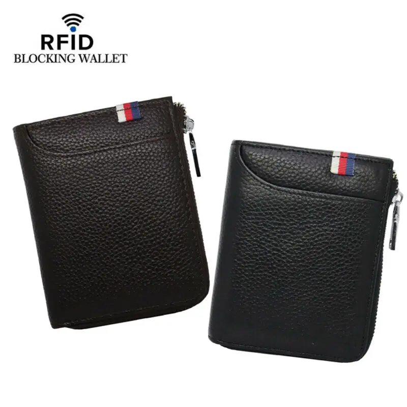 100% Genuine Leather Men's Zipper Wallet Bilfold RFID Blocking ID Card Money Clip Clutch Holder | Багаж и сумки