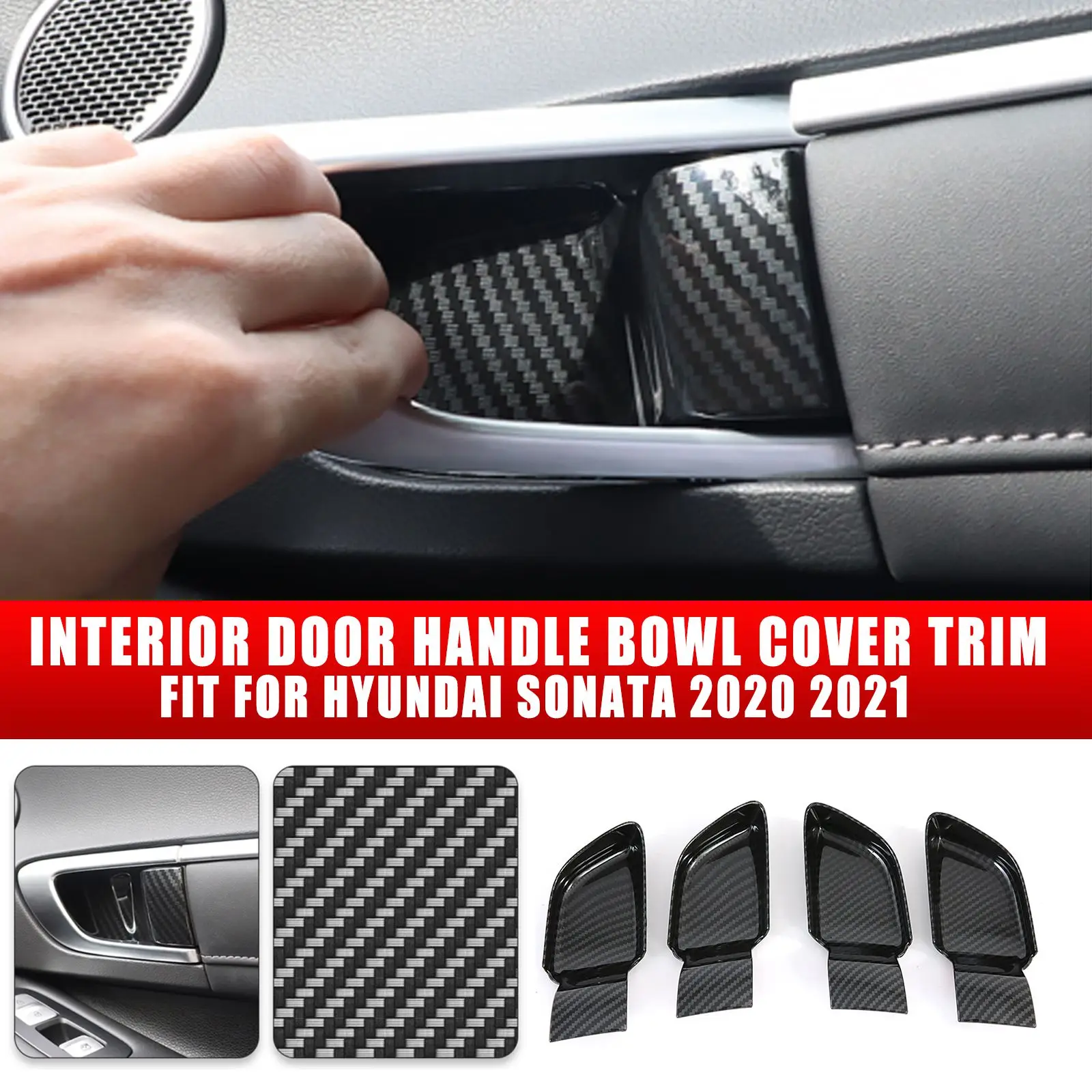 

For Hyundai Sonata 2020-2021 Carbon Fiber Interior Door Handle Bowl Cover Trim