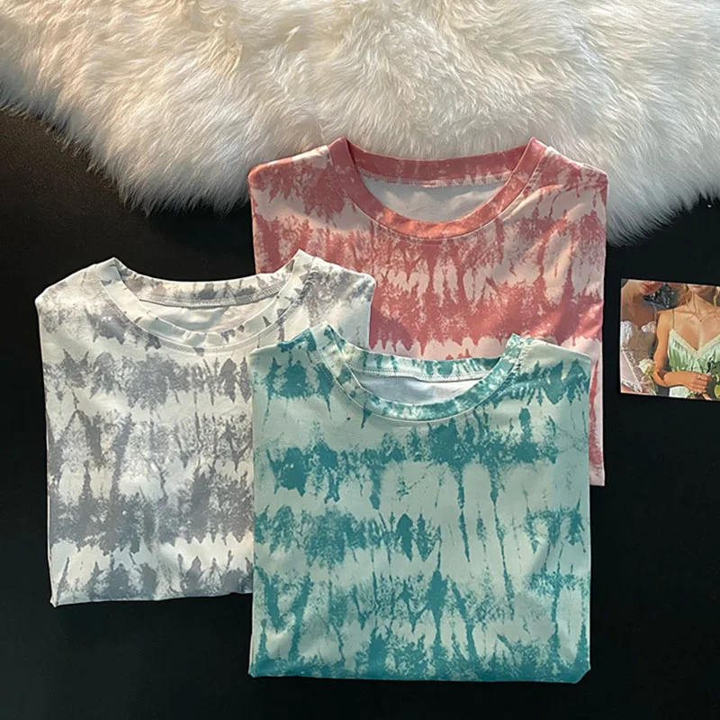 

Tie Dye Printed Women T Shirt Oversized Short Sleeve Female Tshirts 2021 Summer Tops Harajuku Fashion Woman T-shirts Basic Tees