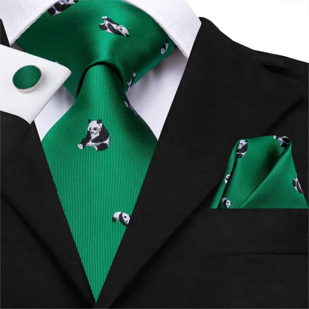 Hi-Tie, новинка, зеленые шелковые мужские галстуки для мужчин, 8,5 см, Классические мужские галстуки для свадебной вечеринки, набор, животные, полосатый галстук на шею и носовые платки - Цвет: SN-3281