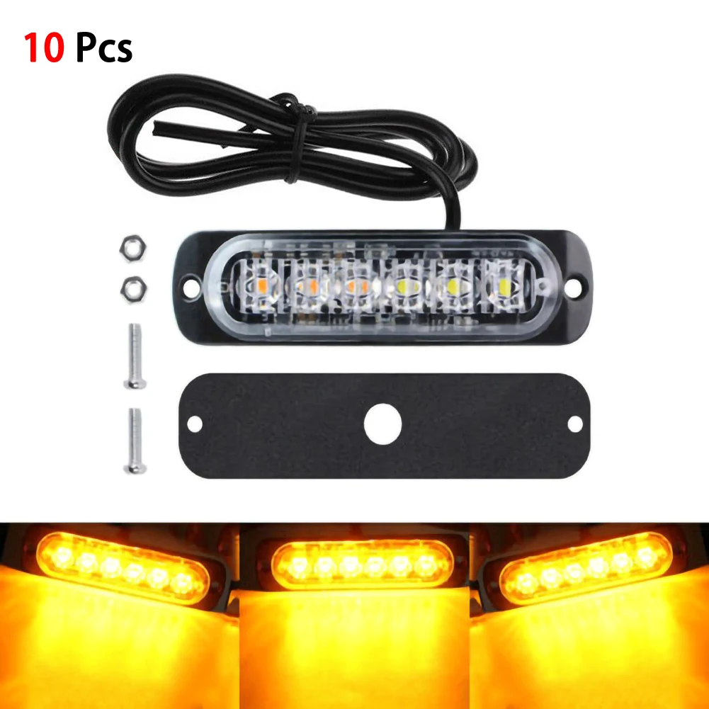 

10 pcs 12V 6 LED Car Truck Urgent Warning Fog Working LED Lights Lamp 18W Waterproof Amber Warning Light Bar with Protective Pad