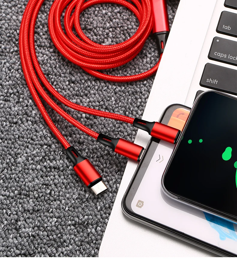 Быстрая зарядка 3 в 1 8Pin usb type C Micro USB кабель для iPhone 8X7 6 6S Plus samsung Nokia USB кабели Нейлоновый Шнур Универсальный