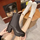 Женские ботинки из искусственной кожи, на высоком каблуке, платформе, с застежкой-молнией, 2021 г., модные, осенне-зимние, женские ботильоны