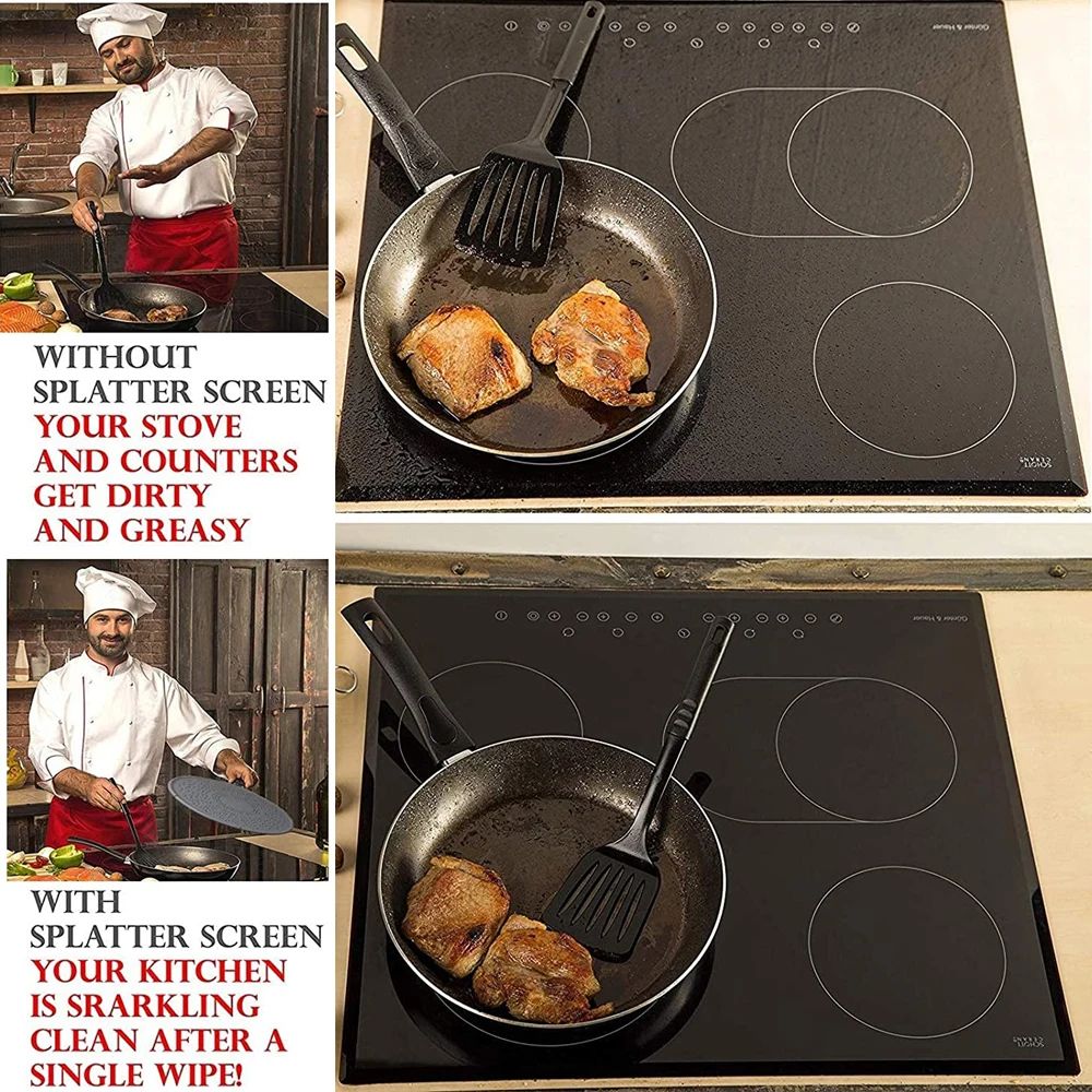 

Silicone Splatter Screen Guard Nonstick Oil Grease Pan Lid with Folding Handle for Frying Pan Skillet Cooking 11.4 Inch