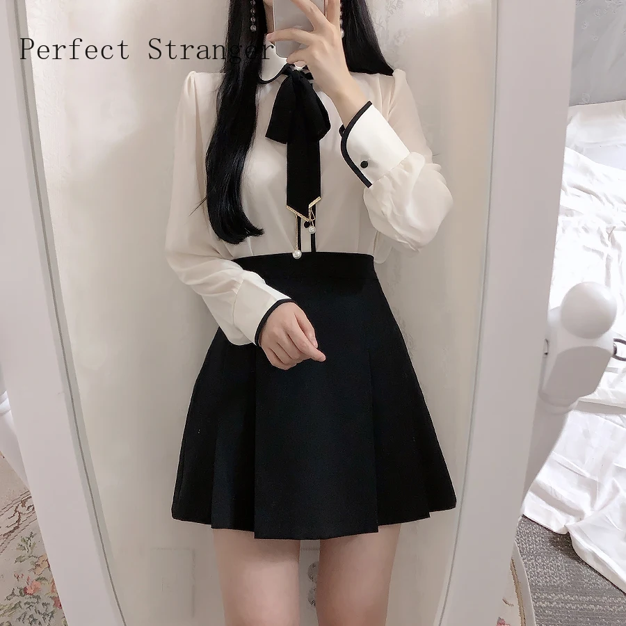 

2020 Spring Autumn New Arrival Sweet Peter Pan Collar Bowknot Long Sleeve Women Chiffon Blouse