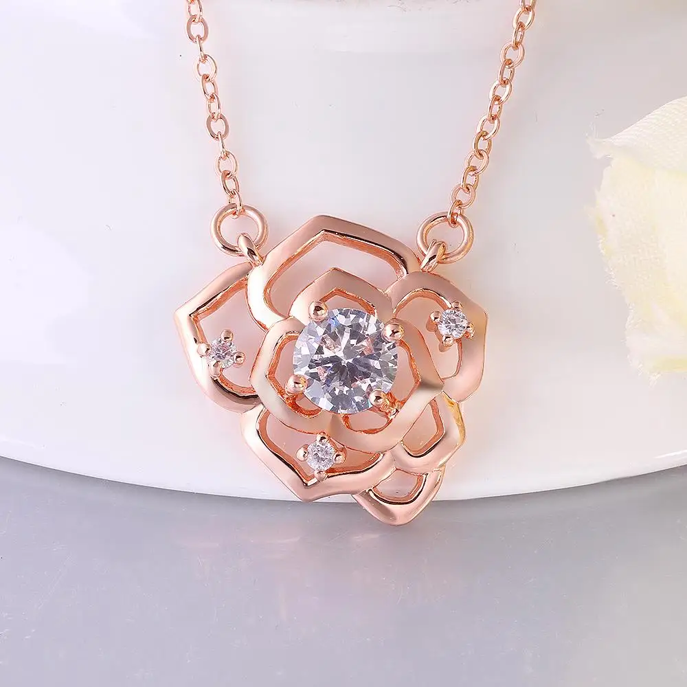 

New Necklace 2021 Ross Gold Chain Flower Pendant Zircon Necklace for Women KZCN034-B