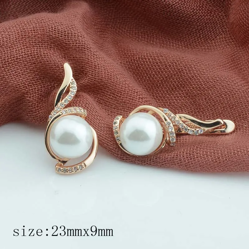 ER0162 FJ, 2 цвета, женские красивые серьги, 585, роза, смешанный цвет, белое золото, имитация жемчуга, серьги с белым кубическим цирконием, цветы, висячие серьги - Окраска металла: ER0162
