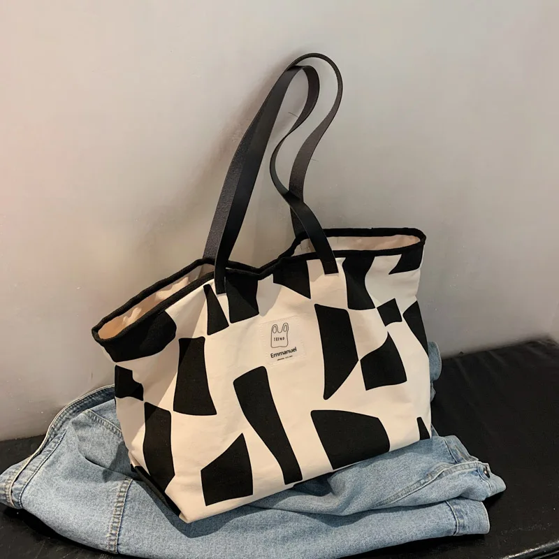 

2021 New Brand Cartoon Print Large-Capacity Trend Wild Western Style High-Quality Casual Canvas Women One-Shoulder Tote Handbag