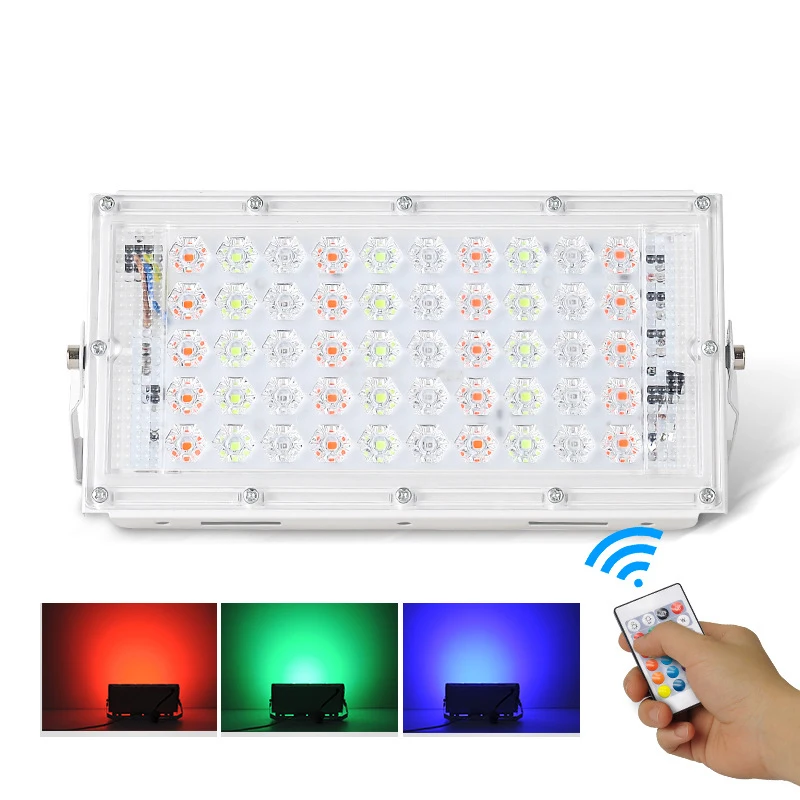 Рождественские Уличные светильники 50 Вт RGB Светодиодный прожектор Водонепроницаемый отражатель освещение IP65 Сад RGB прожектор AC 220V 240V - Испускаемый цвет: RGB with remote