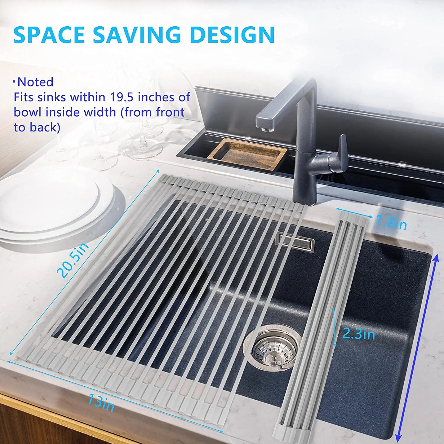 

Roll Up Dish Drying Rack, 20.5''x 13''Large Over the Sink Dish Rack, Lauon Kitchen Sink Stainless Steel Silicone Coated Foldable