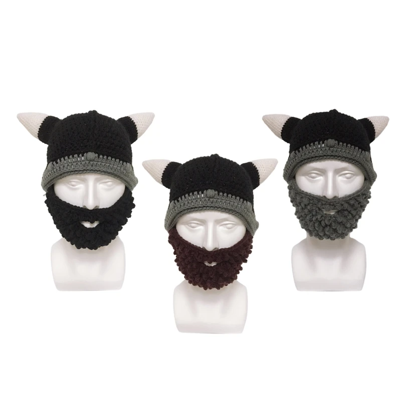 

Creative Mustache Removable Beard Pointed Horns Beanie Hat for Masquerades Party L5YB