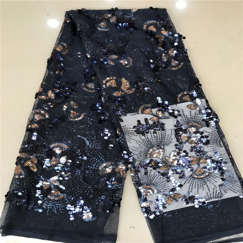 2019 африканская сетчатая кружевная ткань Высококачественная Элегантная черная