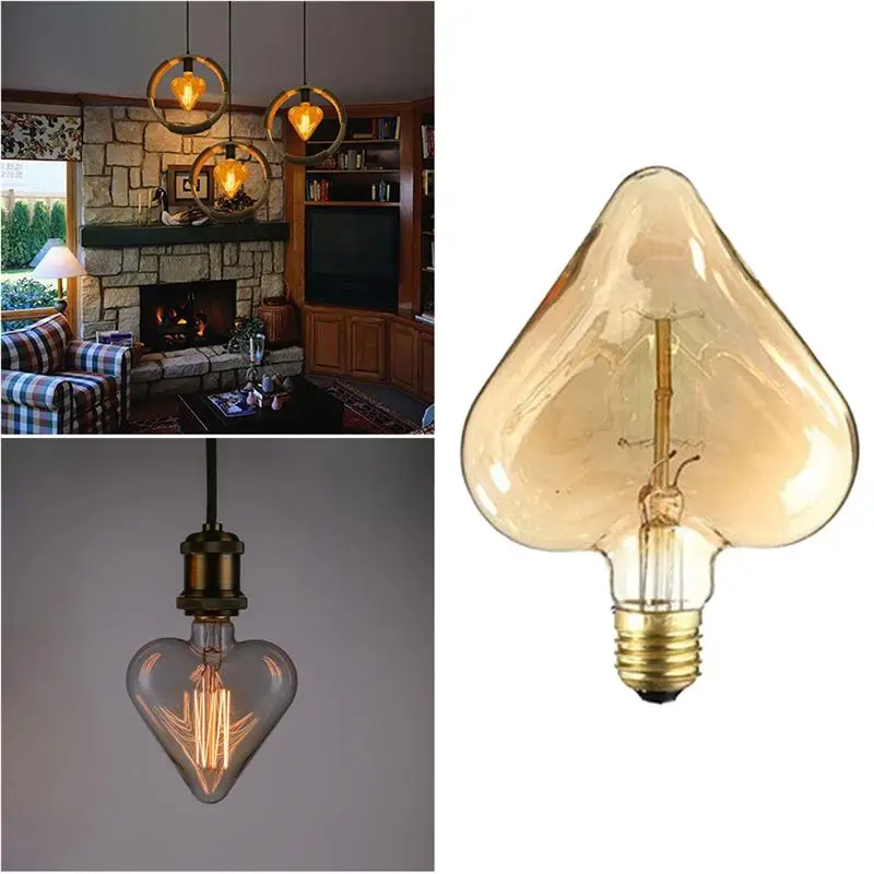 

Vintage Tungsten Filament Bulbs Heart Shape E27 Lamp Holder Light Buld For Festival Wedding Party Pendant Decorative