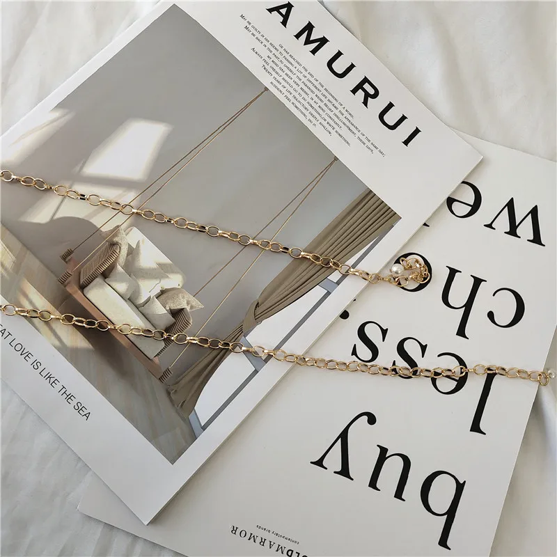 

Waist Chain Ladies Decoration Thin Belt Simple Versatile Dress Metal Pearl Connection Fashion Small Belt Waistband