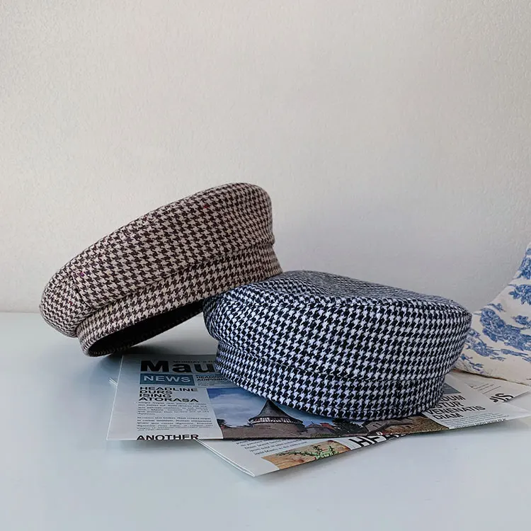 New Plaid Beret Hat for Kids Boys Brimless Artist Cap Baby Girls Autumn Flap Top French Hair Berat for 3-7 years old
